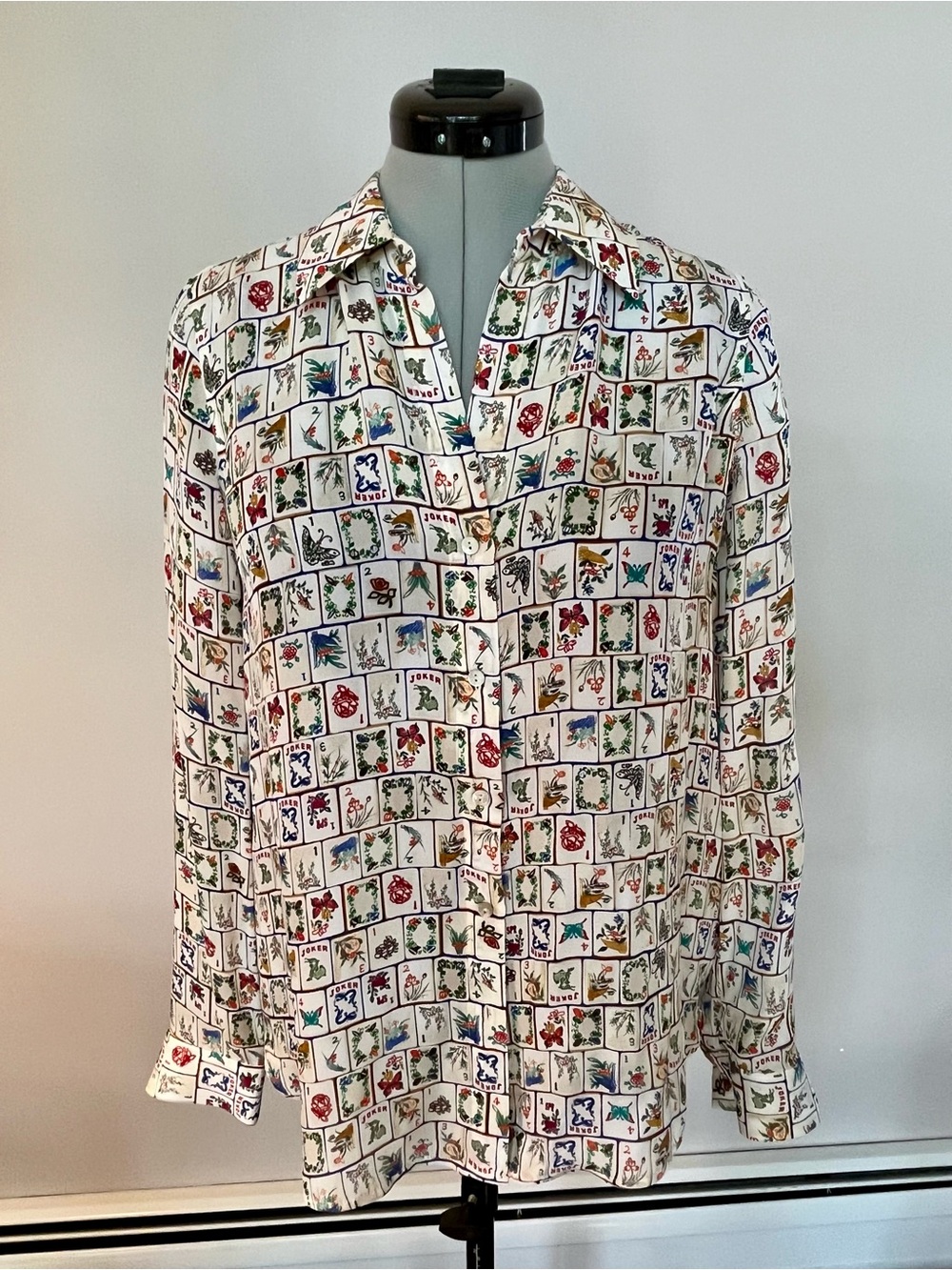 L'AGENCE Mahjong Silk Print Button-Down Shirt